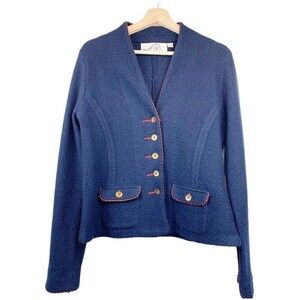 Anthropologie Rosie Neira Womens Military Jacket Blue Buttons Flap Pocket Wool M